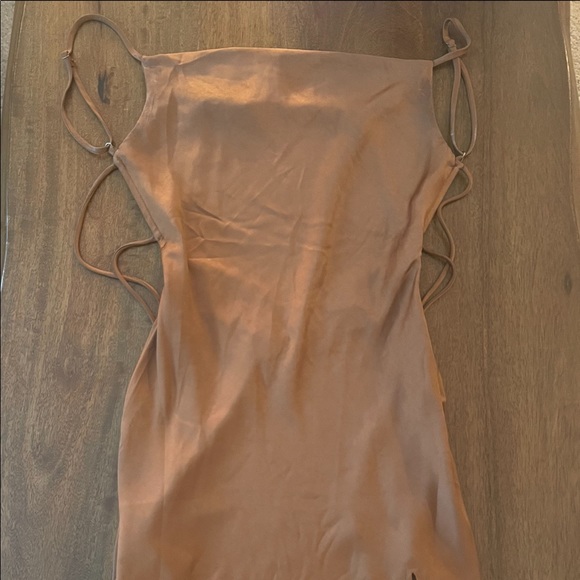 Princess Polly brown silk tie back dress - Picture 3 of 5
